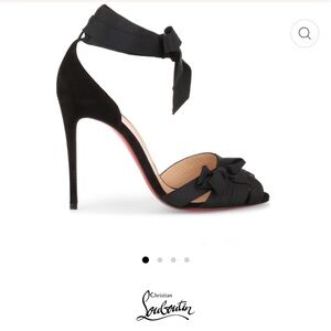 Christian Louboutin Black Ribbon Peep-Toe Heels